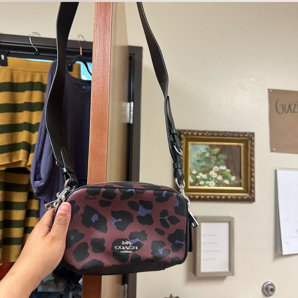 Coach Leopard Print Crossbody Bag - Black and Brown